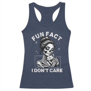 Funny Skeleton Sarcastic Racerback Tank Top Fun Fact I Don Not Care Cat Lover TS14 Navy Print Your Wear