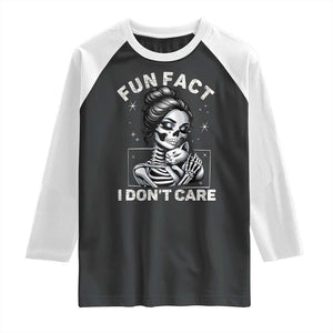 Funny Skeleton Sarcastic Raglan Shirt Fun Fact I Don Not Care Cat Lover TS14 Black White Print Your Wear
