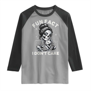 Funny Skeleton Sarcastic Raglan Shirt Fun Fact I Don Not Care Cat Lover TS14 Sport Gray Black Print Your Wear