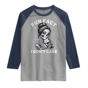Funny Skeleton Sarcastic Raglan Shirt Fun Fact I Don Not Care Cat Lover TS14 Sport Gray Navy Print Your Wear