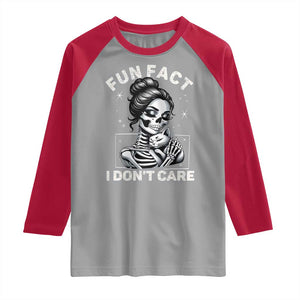Funny Skeleton Sarcastic Raglan Shirt Fun Fact I Don Not Care Cat Lover TS14 Sport Gray Red Print Your Wear