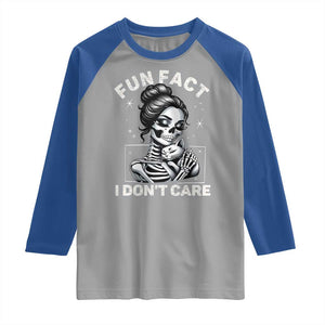 Funny Skeleton Sarcastic Raglan Shirt Fun Fact I Don Not Care Cat Lover TS14 Sport Gray Royal Print Your Wear
