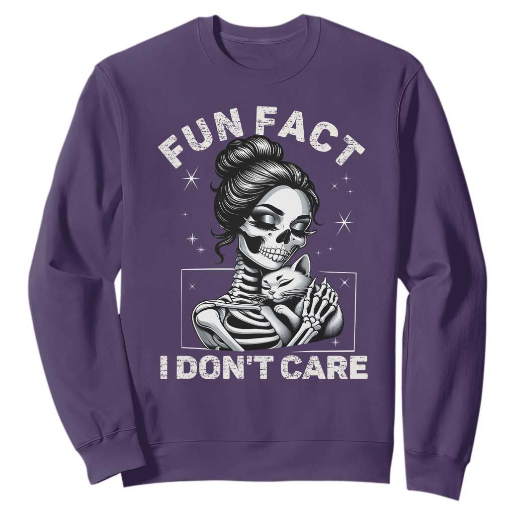 Funny Skeleton Sarcastic Sweatshirt Fun Fact I Don Not Care Cat Lover TS14 Purple Print Your Wear