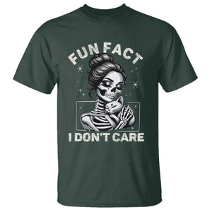 Funny Skeleton Sarcastic T Shirt Fun Fact I Don Not Care Cat Lover TS14 Dark Forest Green Print Your Wear
