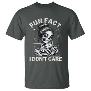 Funny Skeleton Sarcastic T Shirt Fun Fact I Don Not Care Cat Lover TS14 Dark Heather Print Your Wear