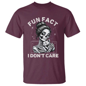 Funny Skeleton Sarcastic T Shirt Fun Fact I Don Not Care Cat Lover TS14 Maroon Print Your Wear