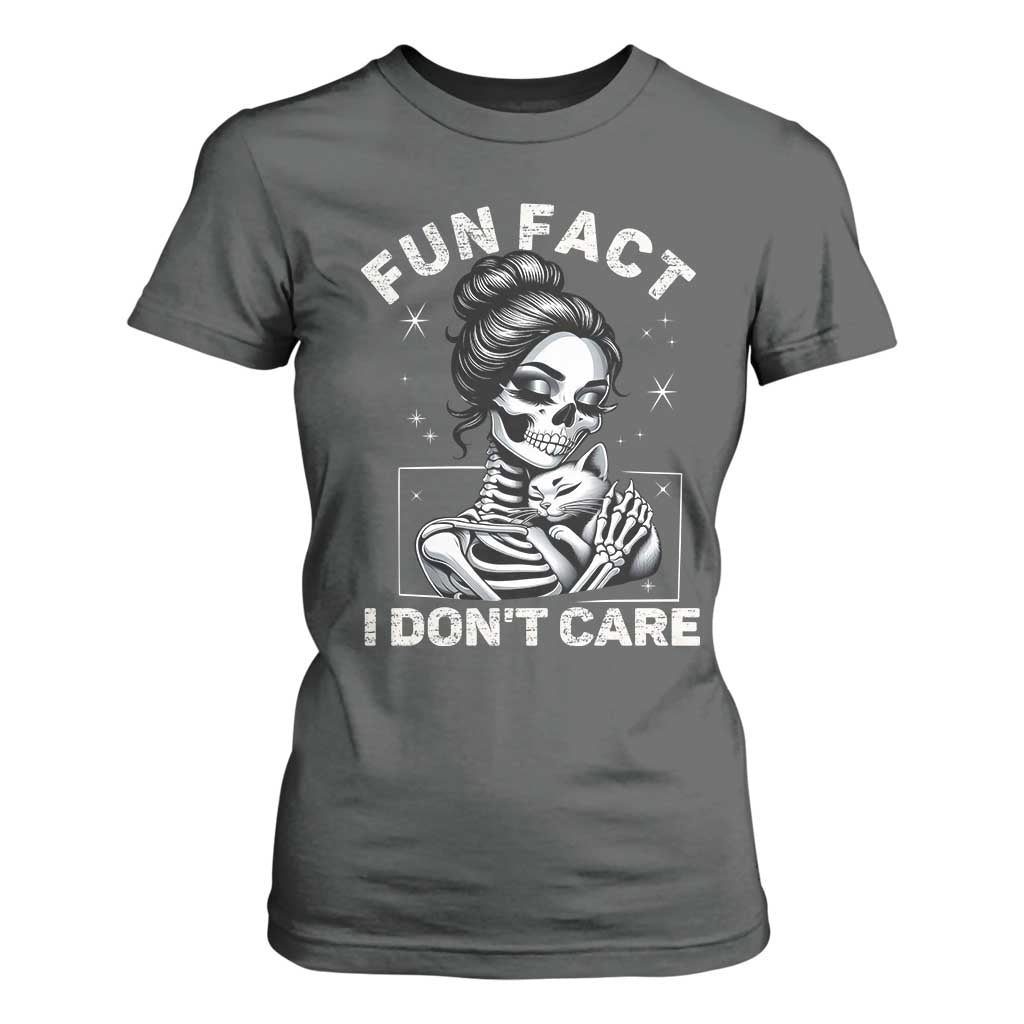 Funny Skeleton Sarcastic T Shirt For Women Fun Fact I Don Not Care Cat Lover TS14 Dark Heather Print Your Wear