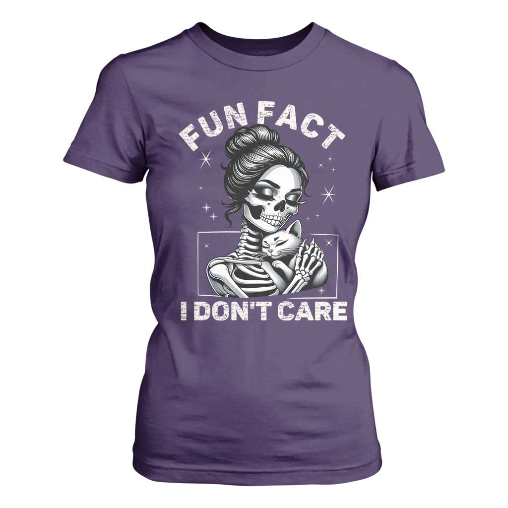 Funny Skeleton Sarcastic T Shirt For Women Fun Fact I Don Not Care Cat Lover TS14 Purple Print Your Wear