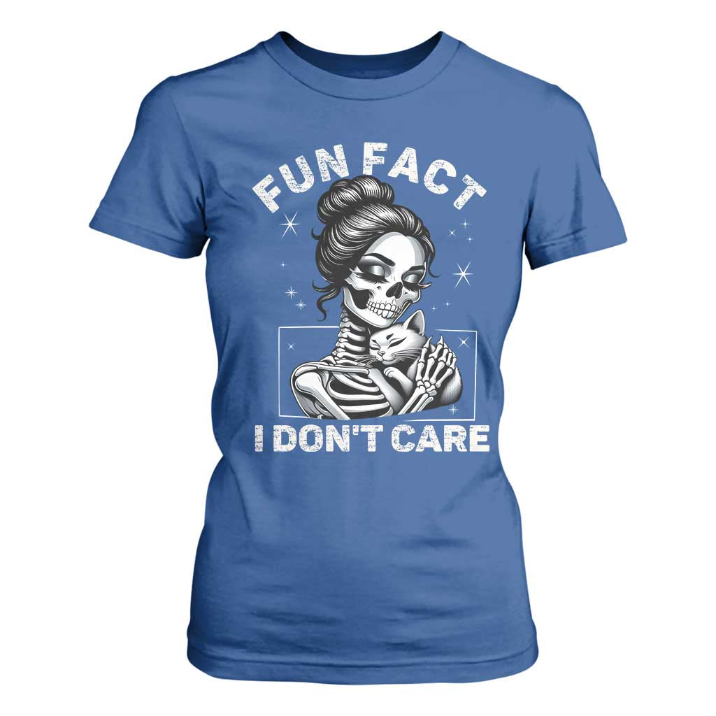 Funny Skeleton Sarcastic T Shirt For Women Fun Fact I Don Not Care Cat Lover TS14 Royal Blue Print Your Wear
