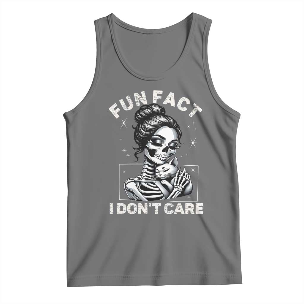 Funny Skeleton Sarcastic Tank Top Fun Fact I Don Not Care Cat Lover TS14 Black Heather Print Your Wear