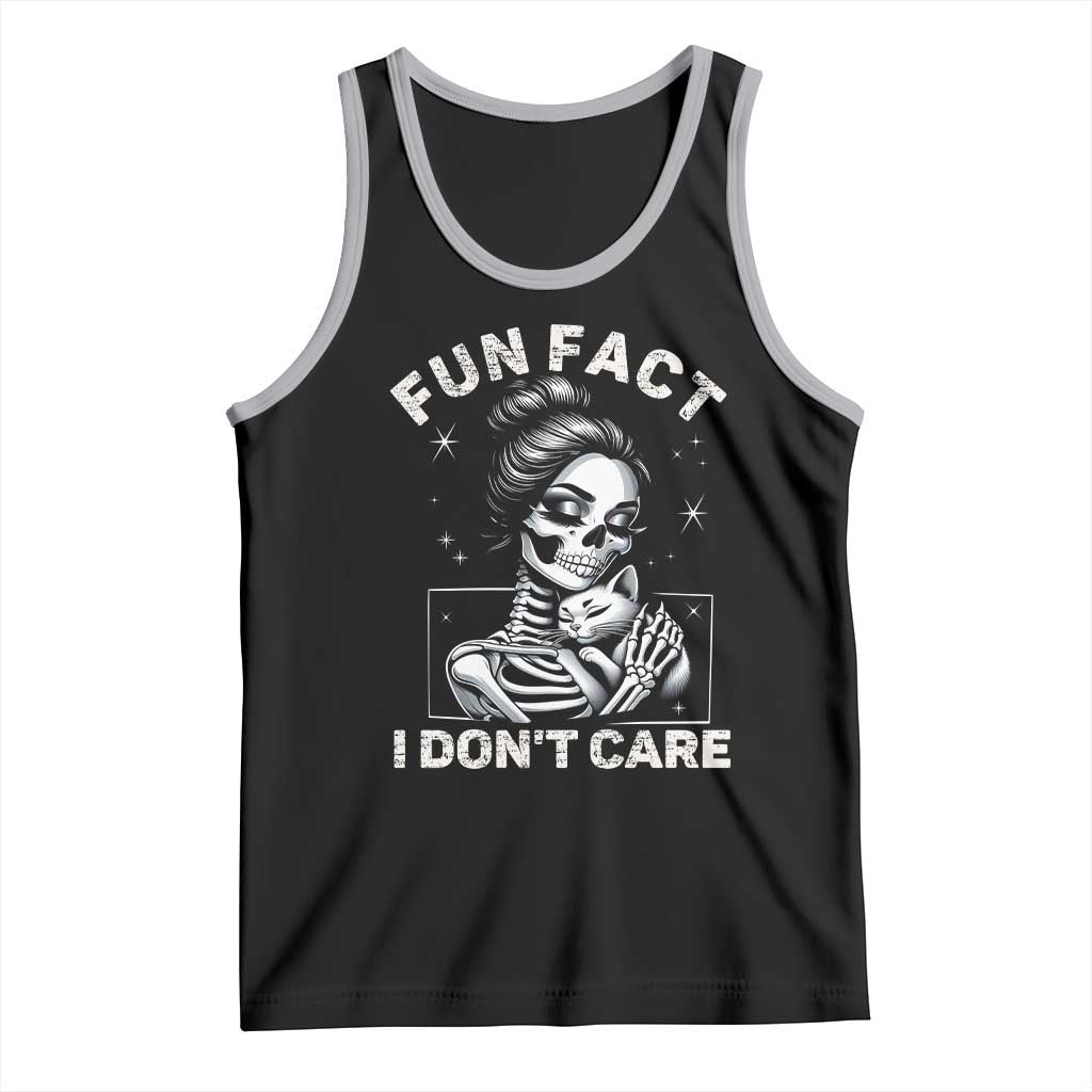 Funny Skeleton Sarcastic Tank Top Fun Fact I Don Not Care Cat Lover TS14 Black Athletic Heather Print Your Wear
