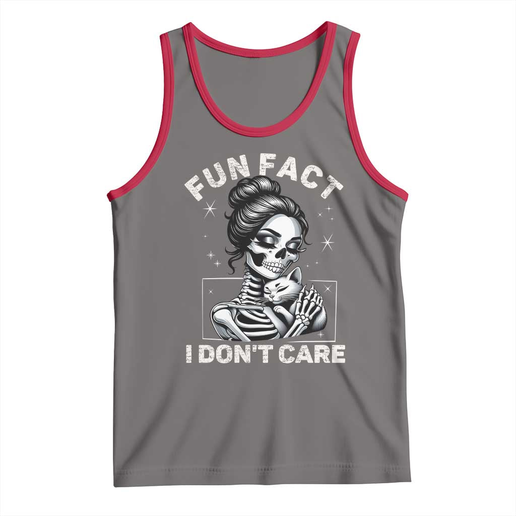 Funny Skeleton Sarcastic Tank Top Fun Fact I Don Not Care Cat Lover TS14 Deep Heather Red Print Your Wear