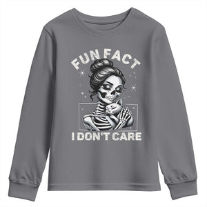 Funny Skeleton Sarcastic Youth Sweatshirt Fun Fact I Don Not Care Cat Lover TS14 Charcoal Print Your Wear
