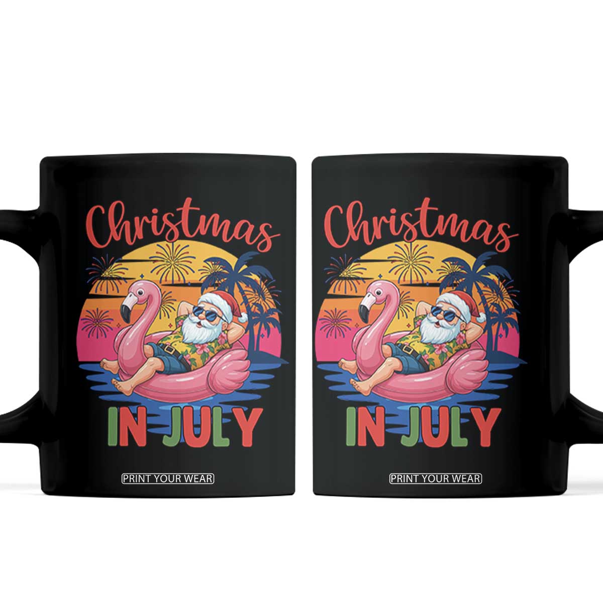 Funny Hawaiian Christmas Coffee Mug Santa Beach Tropical Xmas TS14 Black Print Your Wear