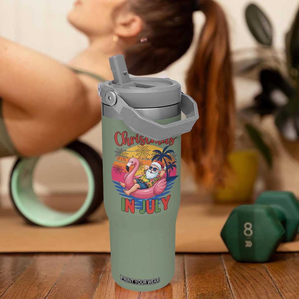 Funny Hawaiian Christmas Flip Straw Tumbler Santa Beach Tropical Xmas TS14 One Size: 30 oz Moss Green Print Your Wear