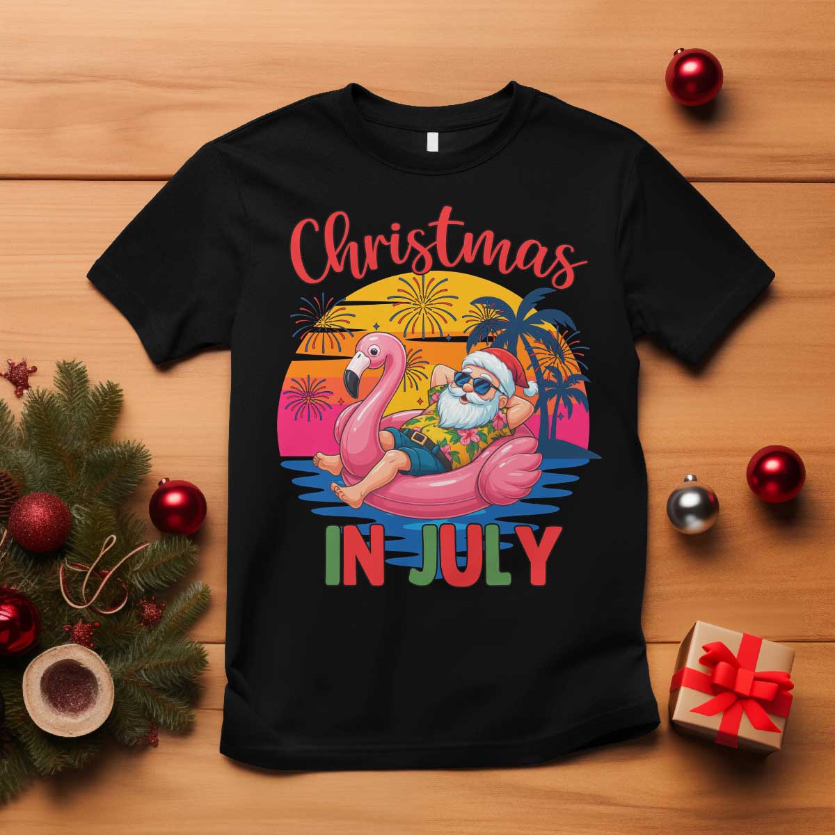 Funny Hawaiian Christmas T Shirt Santa Beach Tropical Xmas TS14 Black Print Your Wear
