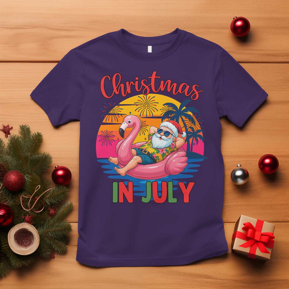 Funny Hawaiian Christmas T Shirt Santa Beach Tropical Xmas TS14 Purple Print Your Wear