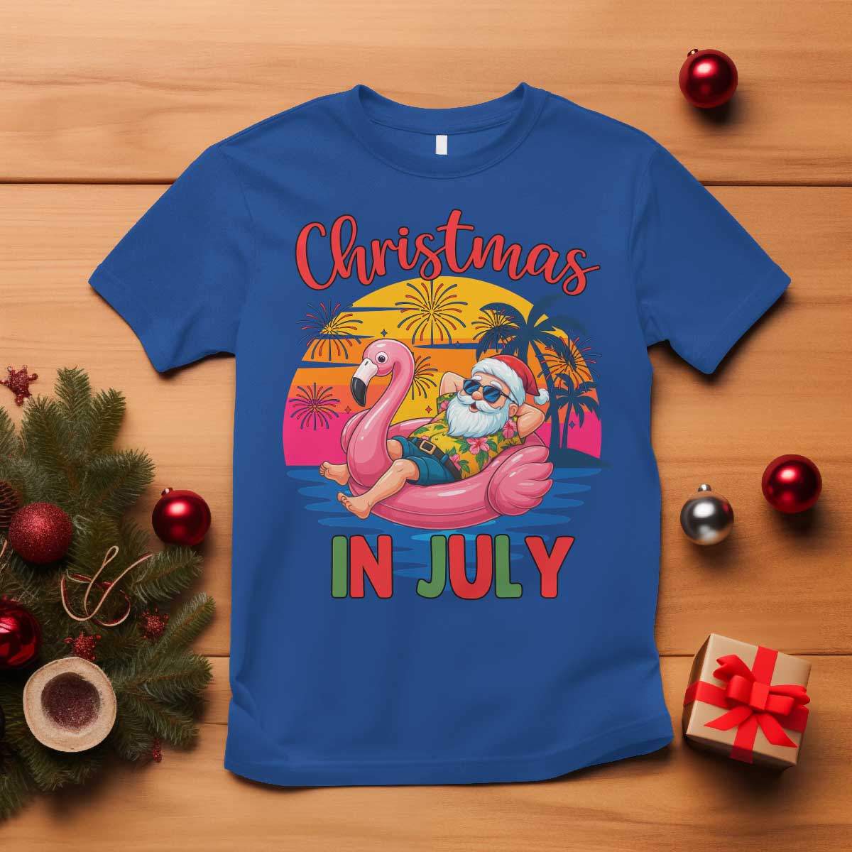 Funny Hawaiian Christmas T Shirt Santa Beach Tropical Xmas TS14 Royal Blue Print Your Wear