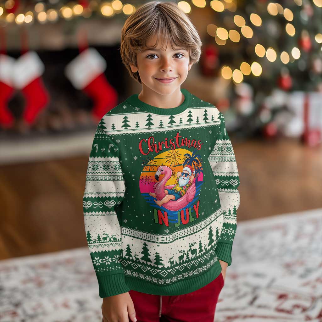 Funny Hawaiian Xmas Ugly Christmas Sweater Santa Beach Tropical Xmas TS14 Forest Green Beige Print Your Wear