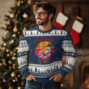 Funny Hawaiian Xmas Ugly Christmas Sweater Santa Beach Tropical Xmas TS14 Navy Beige Print Your Wear