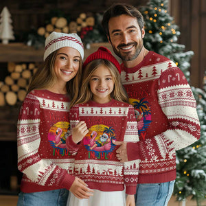 Funny Hawaiian Xmas Ugly Christmas Sweater Santa Beach Tropical Xmas TS14 Red Beige Print Your Wear