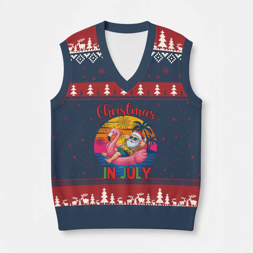 Funny Hawaiian Xmas V-Neck Knit Sweater Vest Santa Beach Tropical Xmas TS14 Navy Red Print Your Wear