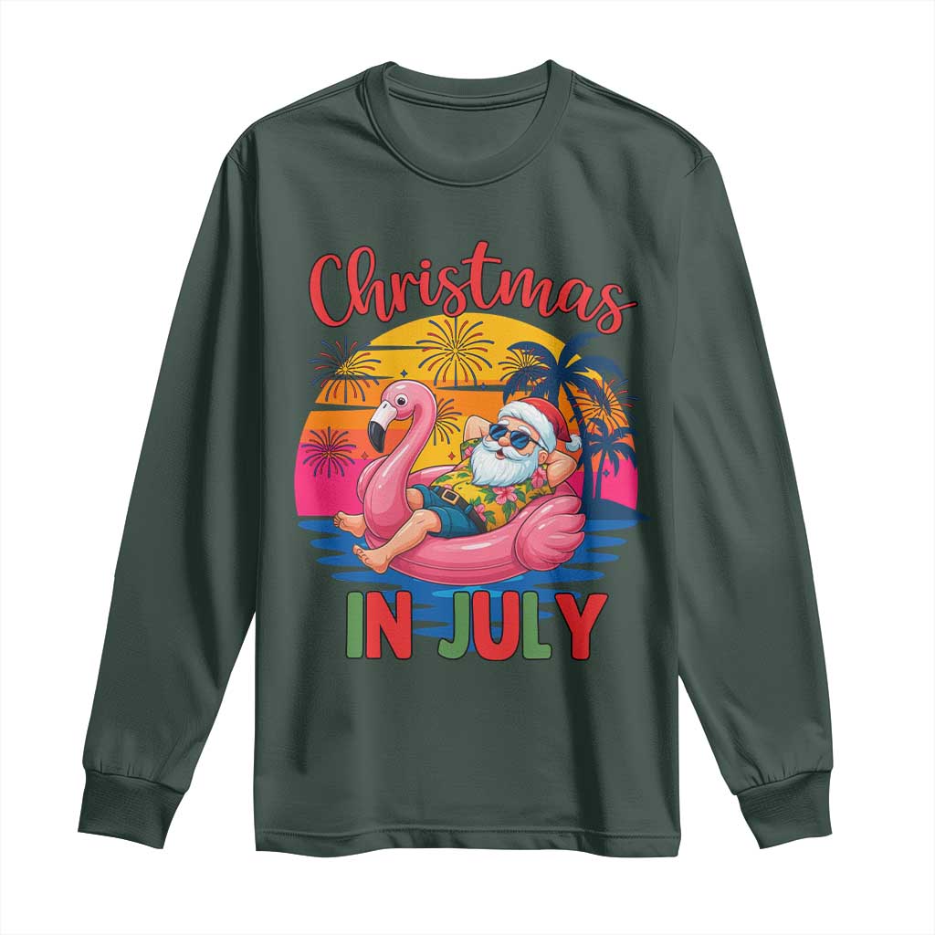 Funny Hawaiian Christmas Long Sleeve Shirt Santa Beach Tropical Xmas TS14 Dark Forest Green Print Your Wear