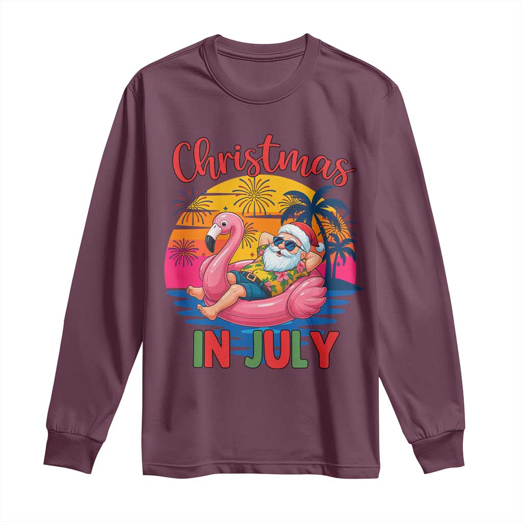 Funny Hawaiian Christmas Long Sleeve Shirt Santa Beach Tropical Xmas TS14 Maroon Print Your Wear