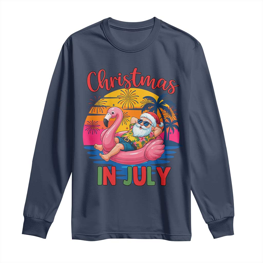 Funny Hawaiian Christmas Long Sleeve Shirt Santa Beach Tropical Xmas TS14 Navy Print Your Wear