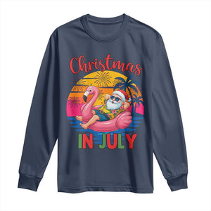 Funny Hawaiian Christmas Long Sleeve Shirt Santa Beach Tropical Xmas TS14 Navy Print Your Wear