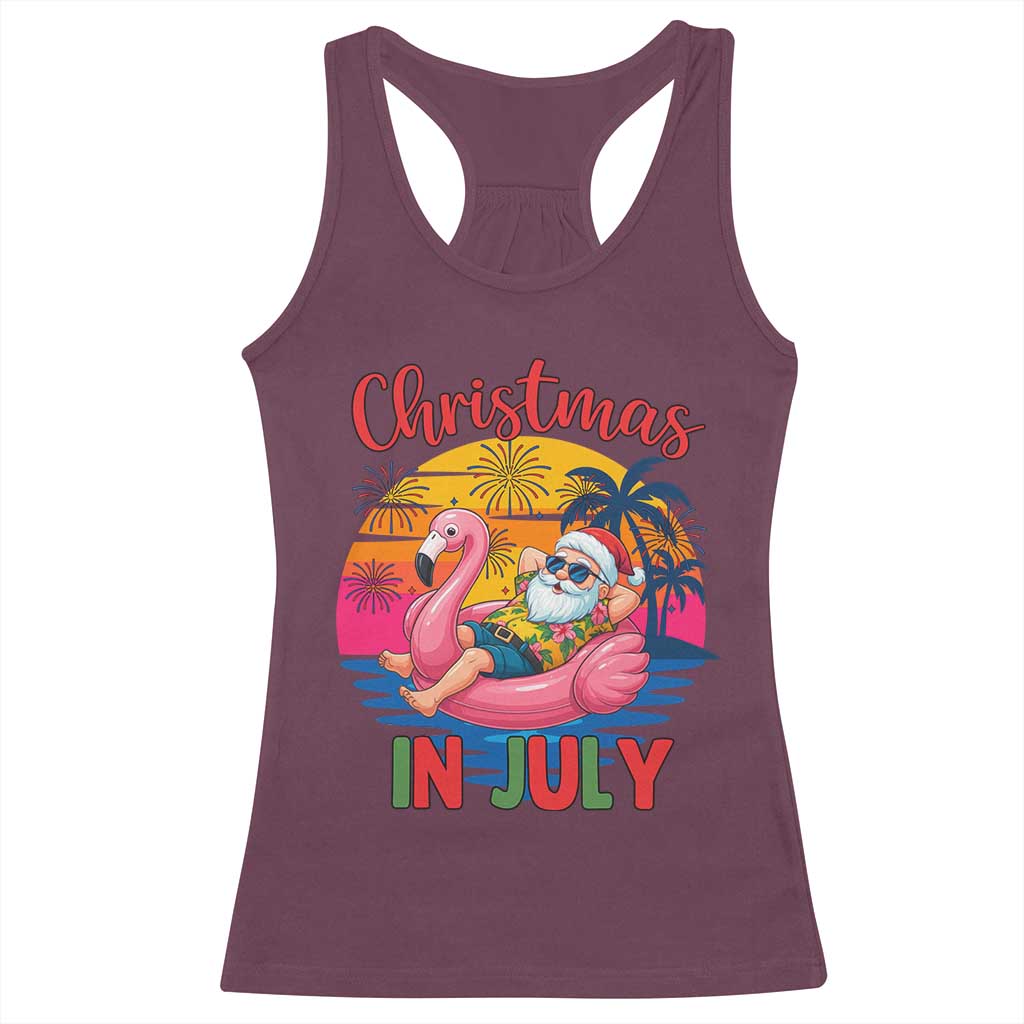 Funny Hawaiian Christmas Racerback Tank Top Santa Beach Tropical Xmas TS14 Maroon Print Your Wear
