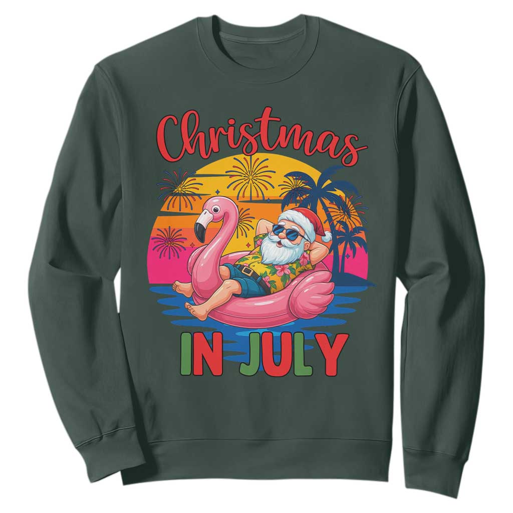 Funny Hawaiian Christmas Sweatshirt Santa Beach Tropical Xmas TS14 Dark Forest Green Print Your Wear