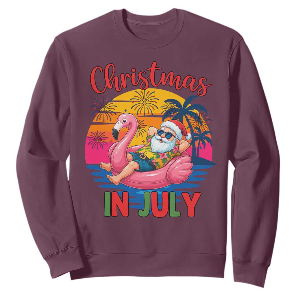 Funny Hawaiian Christmas Sweatshirt Santa Beach Tropical Xmas TS14 Maroon Print Your Wear
