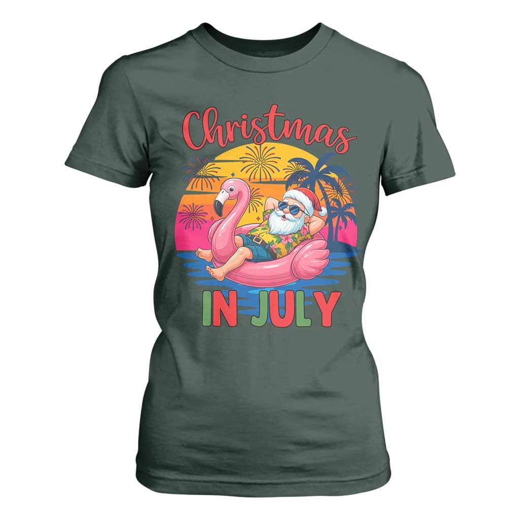 Funny Hawaiian Christmas T Shirt For Women Santa Beach Tropical Xmas TS14 Dark Forest Green Print Your Wear