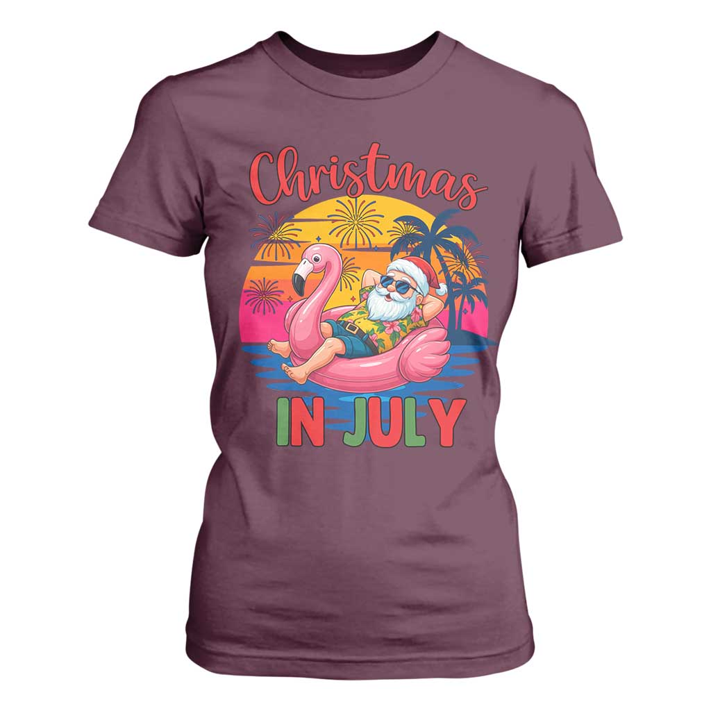 Funny Hawaiian Christmas T Shirt For Women Santa Beach Tropical Xmas TS14 Maroon Print Your Wear