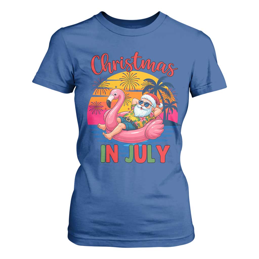 Funny Hawaiian Christmas T Shirt For Women Santa Beach Tropical Xmas TS14 Royal Blue Print Your Wear