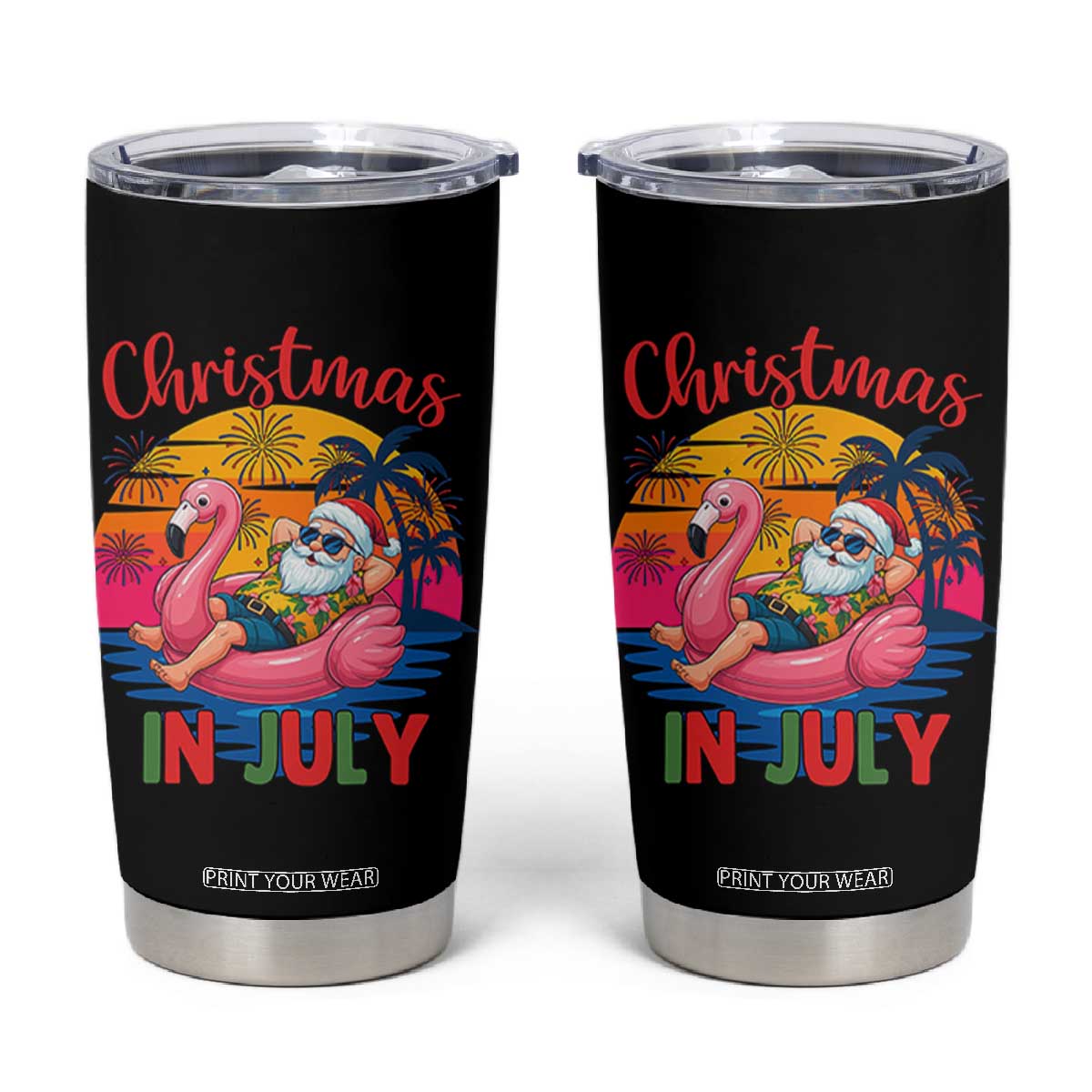 Funny Hawaiian Christmas Tumbler Cup Santa Beach Tropical Xmas TS14 Black Print Your Wear