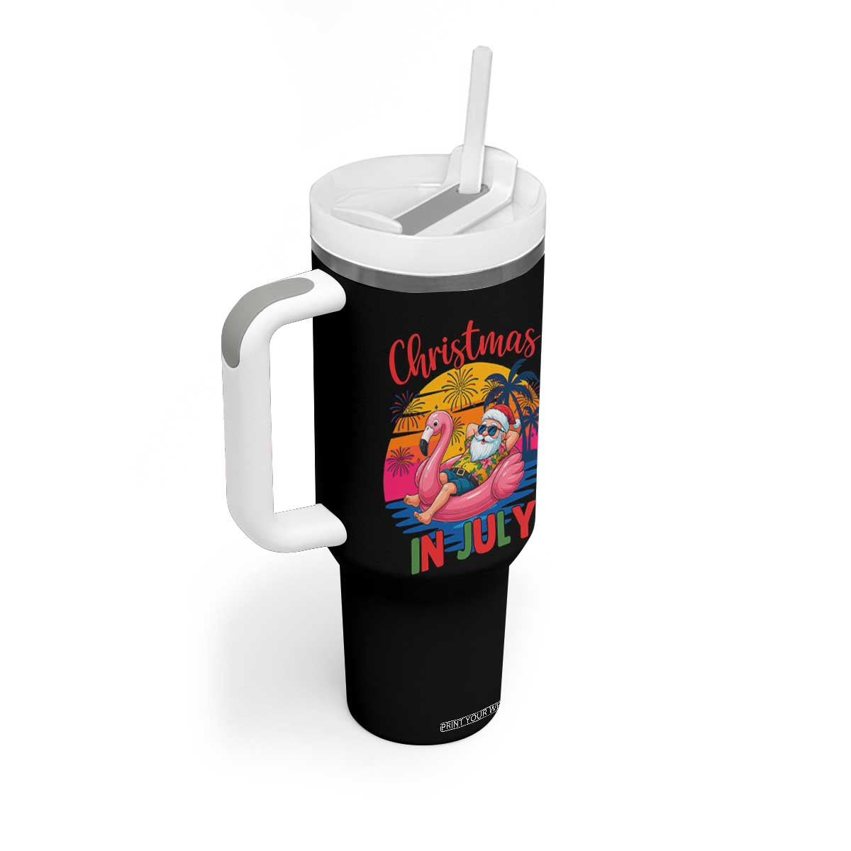 Funny Hawaiian Christmas Tumbler With Handle Santa Beach Tropical Xmas TS14 Print Your Wear
