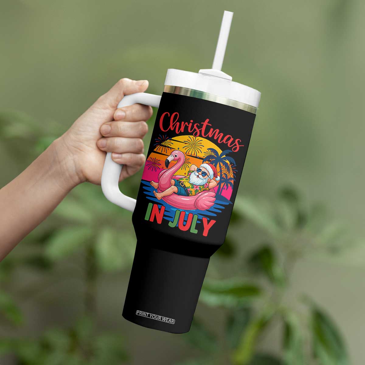 Funny Hawaiian Christmas Tumbler With Handle Santa Beach Tropical Xmas TS14 Print Your Wear