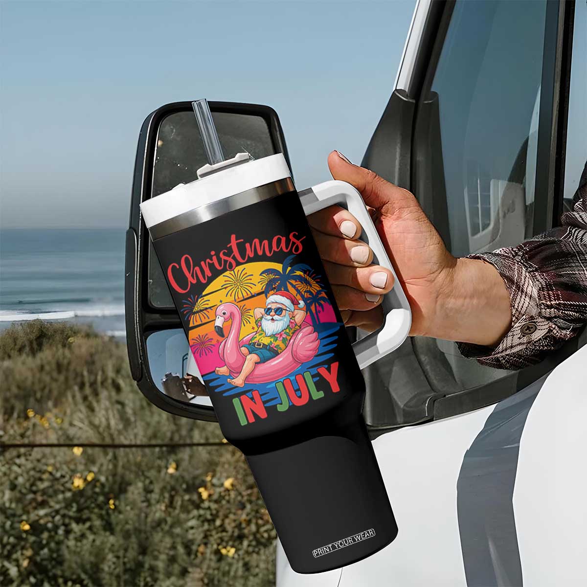 Funny Hawaiian Christmas Tumbler With Handle Santa Beach Tropical Xmas TS14 Print Your Wear