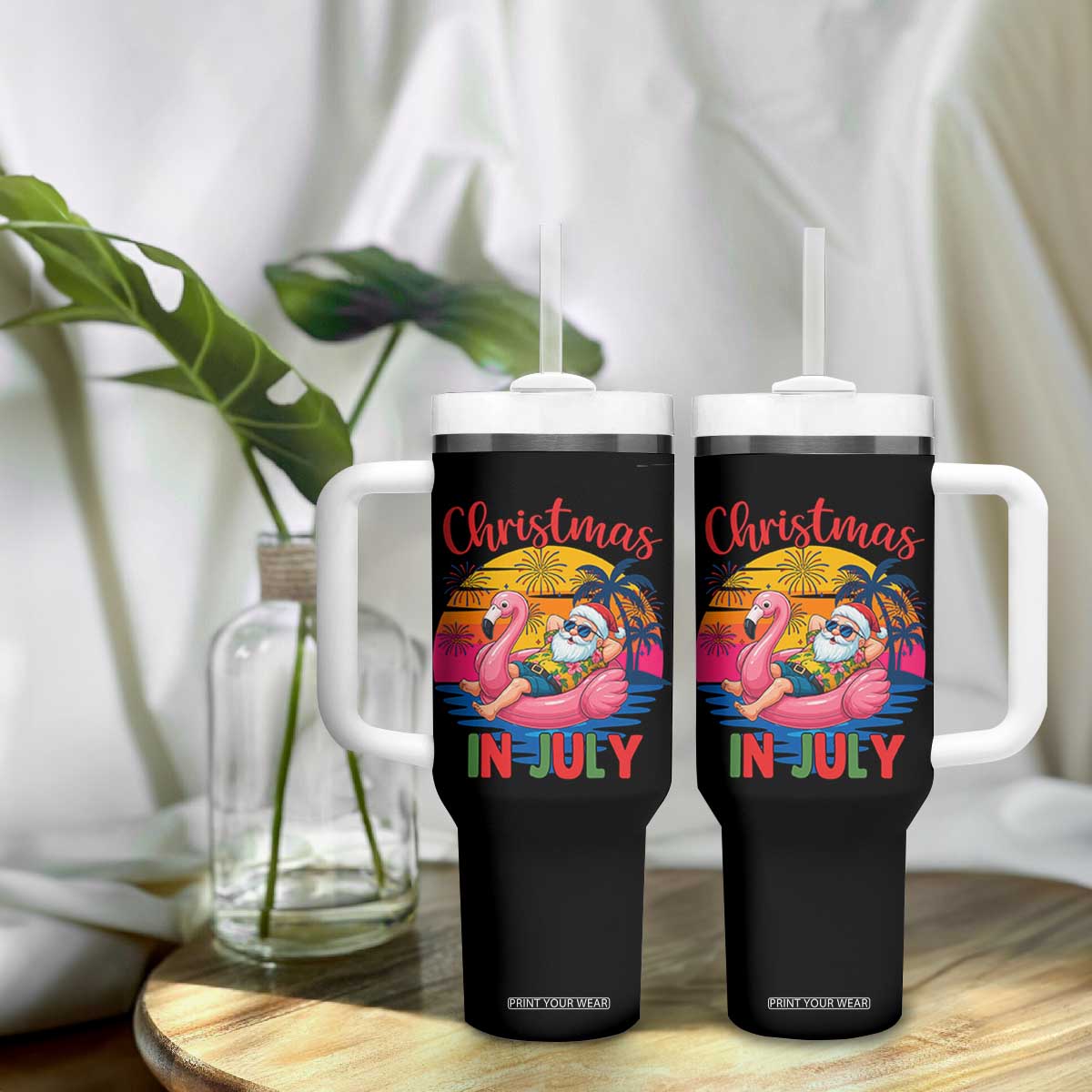 Funny Hawaiian Christmas Tumbler With Handle Santa Beach Tropical Xmas TS14 Print Your Wear