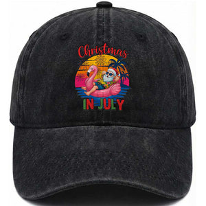 Funny Hawaiian Christmas Washed Cotton Baseball Cap Santa Beach Tropical Xmas TS14 Washed Cap Universal Fit Black Print Your Wear