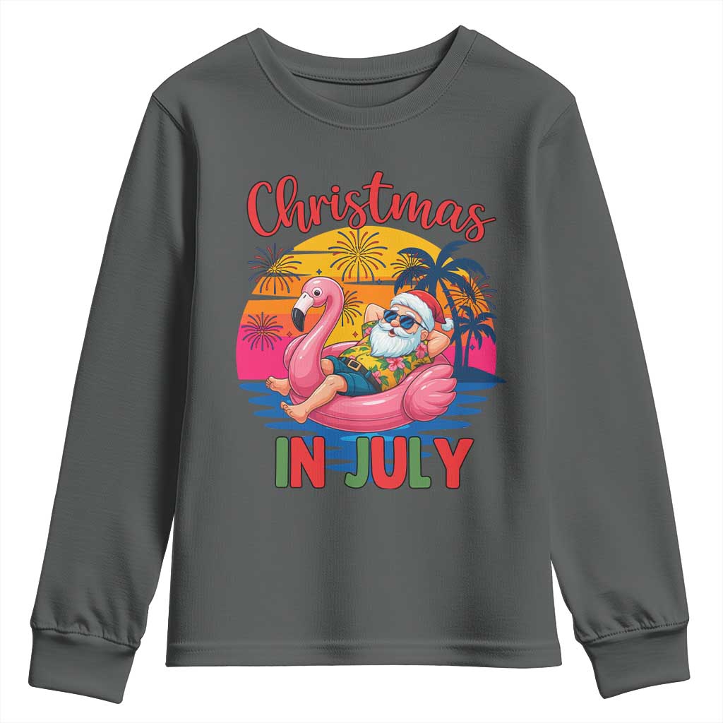 Funny Hawaiian Christmas Youth Sweatshirt Santa Beach Tropical Xmas TS14 Dark Heather Print Your Wear