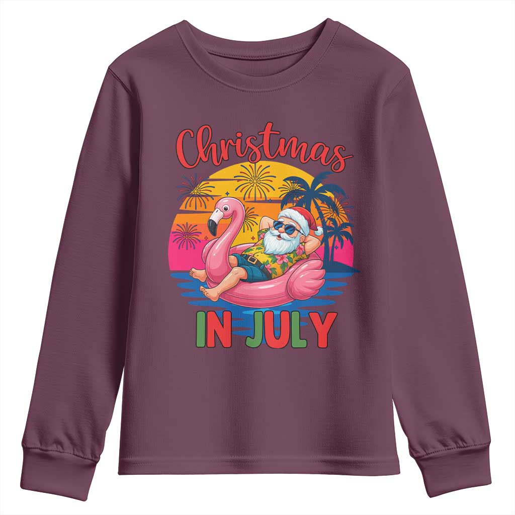Funny Hawaiian Christmas Youth Sweatshirt Santa Beach Tropical Xmas TS14 Maroon Print Your Wear