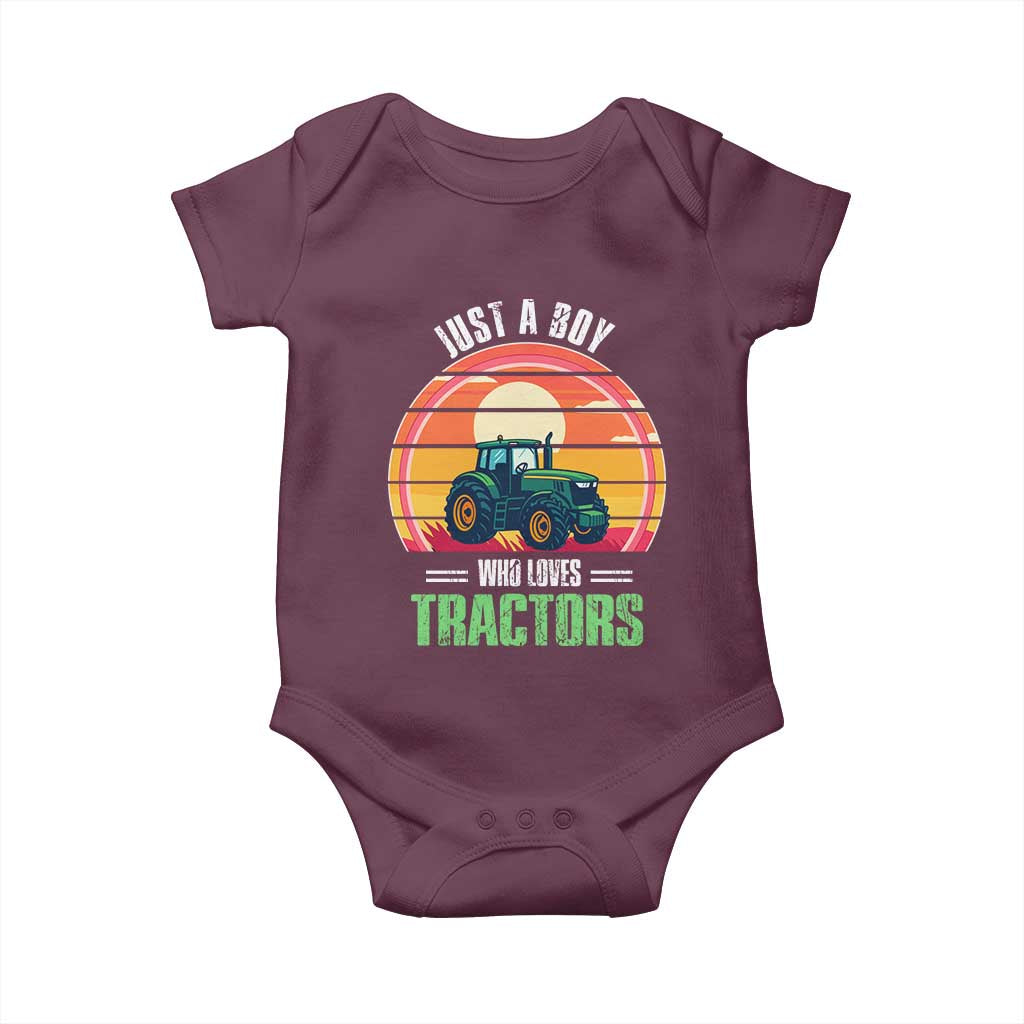 Funny Farmer Baby Onesie Just A Boy Who Loves Tractors TS14 Maroon Print Your Wear