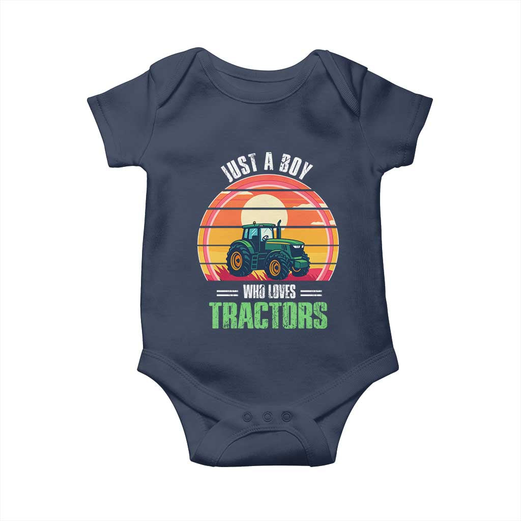 Funny Farmer Baby Onesie Just A Boy Who Loves Tractors TS14 Navy Print Your Wear