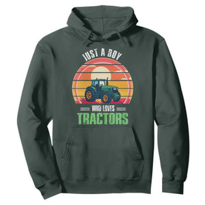 Funny Farmer Hoodie Just A Boy Who Loves Tractors TS14 Dark Forest Green Print Your Wear