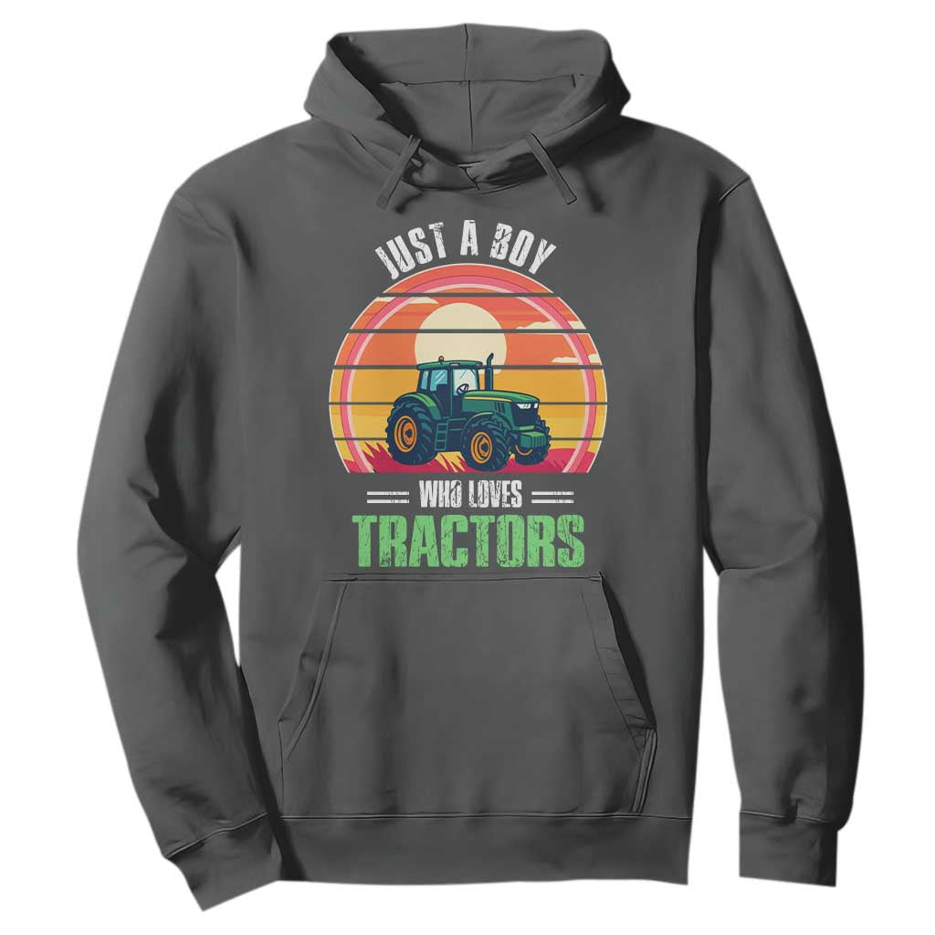 Funny Farmer Hoodie Just A Boy Who Loves Tractors TS14 Dark Heather Print Your Wear