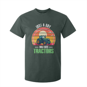 Funny Farmer T Shirt For Kid Just A Boy Who Loves Tractors TS14 Dark Forest Green Print Your Wear