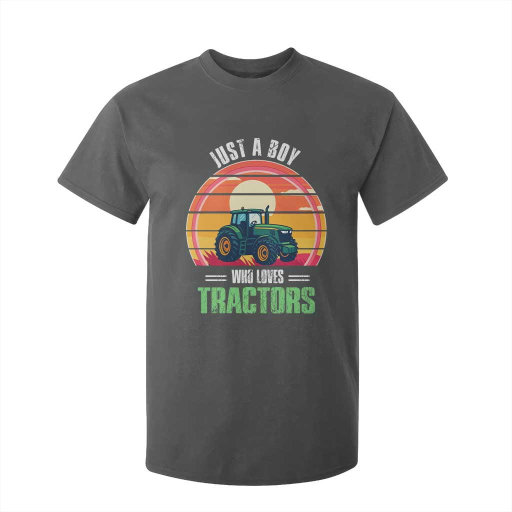 Funny Farmer T Shirt For Kid Just A Boy Who Loves Tractors TS14 Dark Heather Print Your Wear